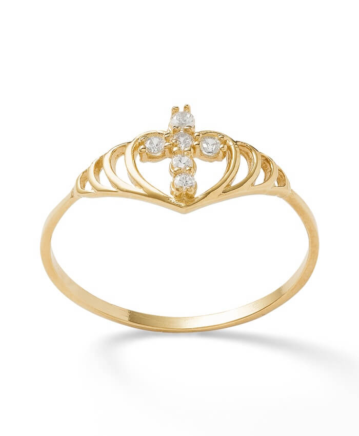 Heart and Cross Cubic Zirconia Ring in 10K Gold - Size 8